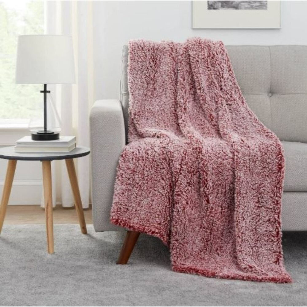NEW Mainstays Sherpa Throw Blanket, 50"x60" Red Soft Year Round Comfort & Warmth - Picture 2 of 5